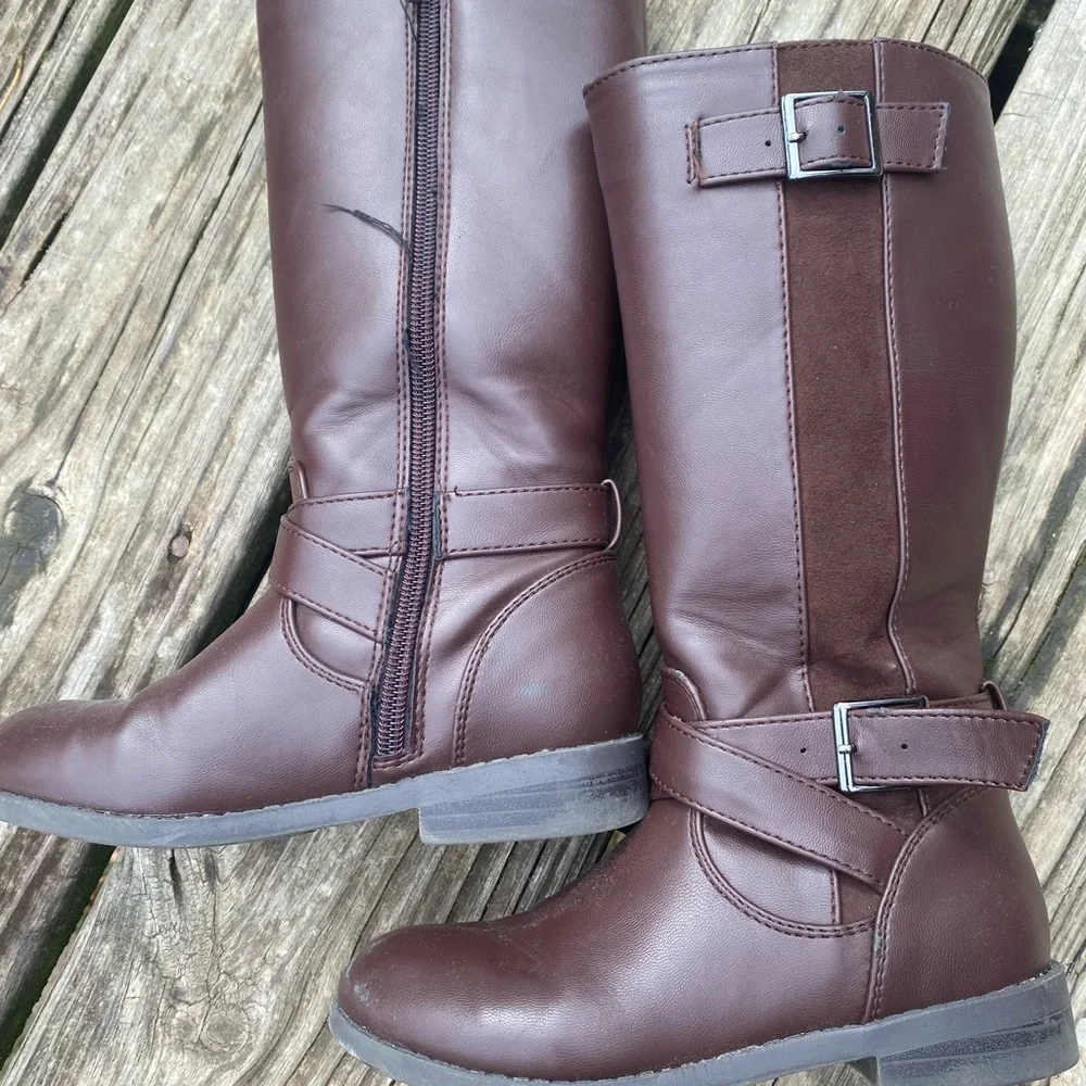 Girls brown knee high boots
